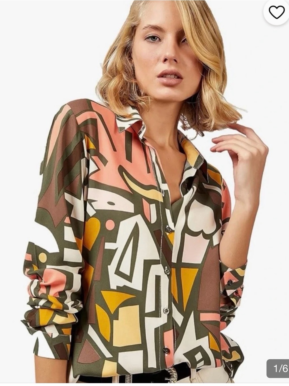 Big Dart multicolored abstract funky print button down blouse medium